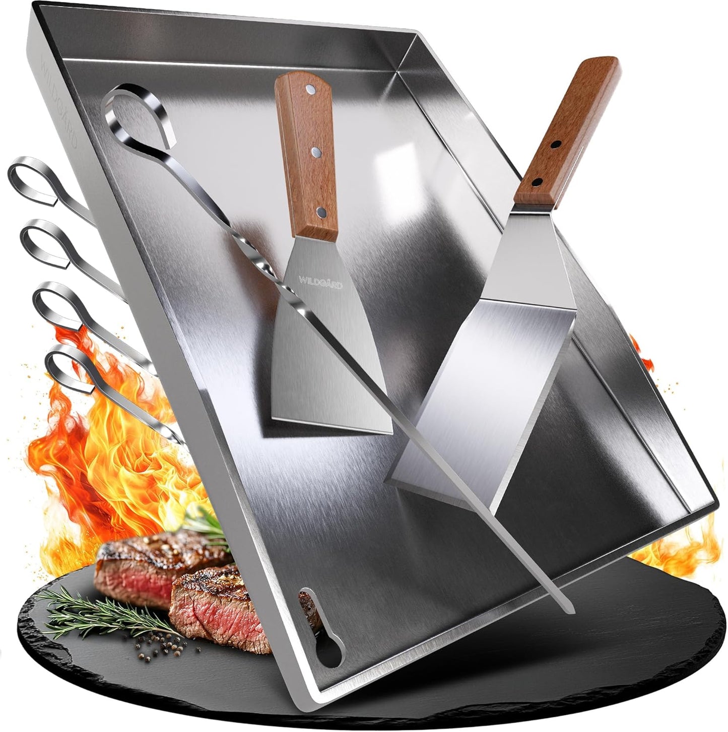 Plancha Grillplatte inkl. 2x Spachteln & 5x Spiessen, 35 x 25 cm