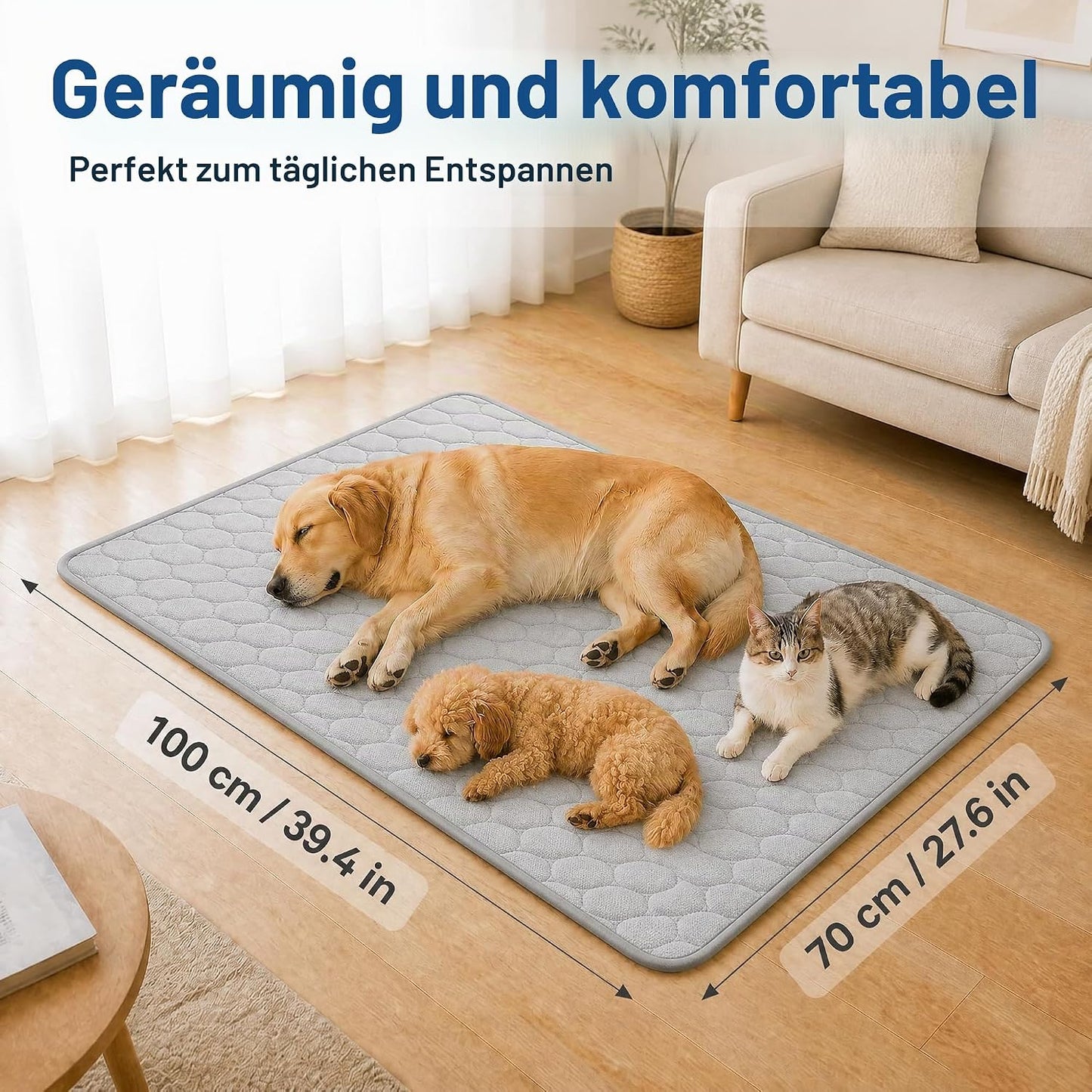 Selbstkühlende Hundematte, 100x70 cm, Grau