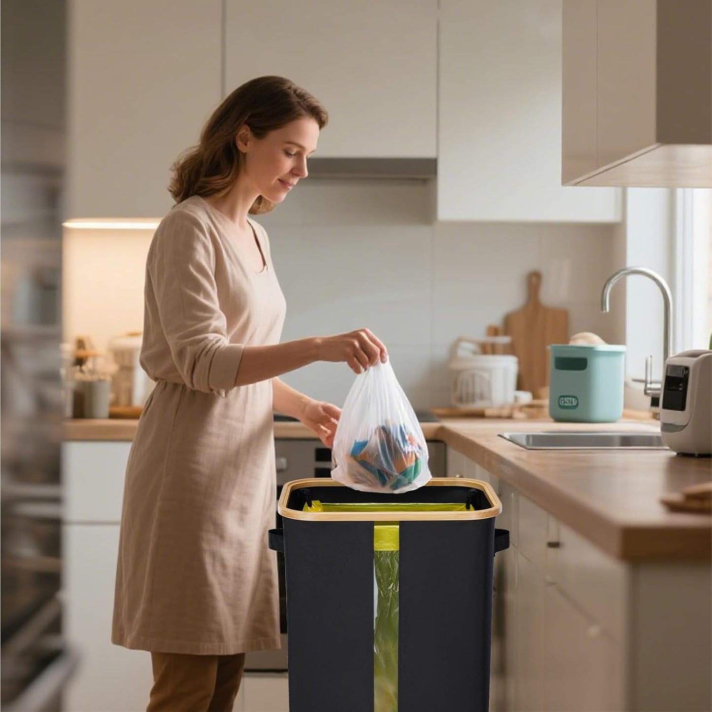 Müllsackständer mit Deckel, 100L Schwarz