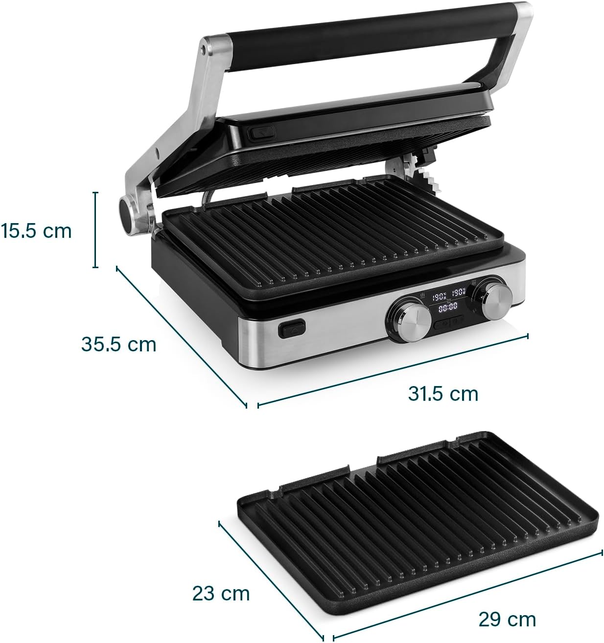 Digitaler Tischgrill Master Pro 2 mit 2 Thermostaten, Digitaler Kontaktgrill