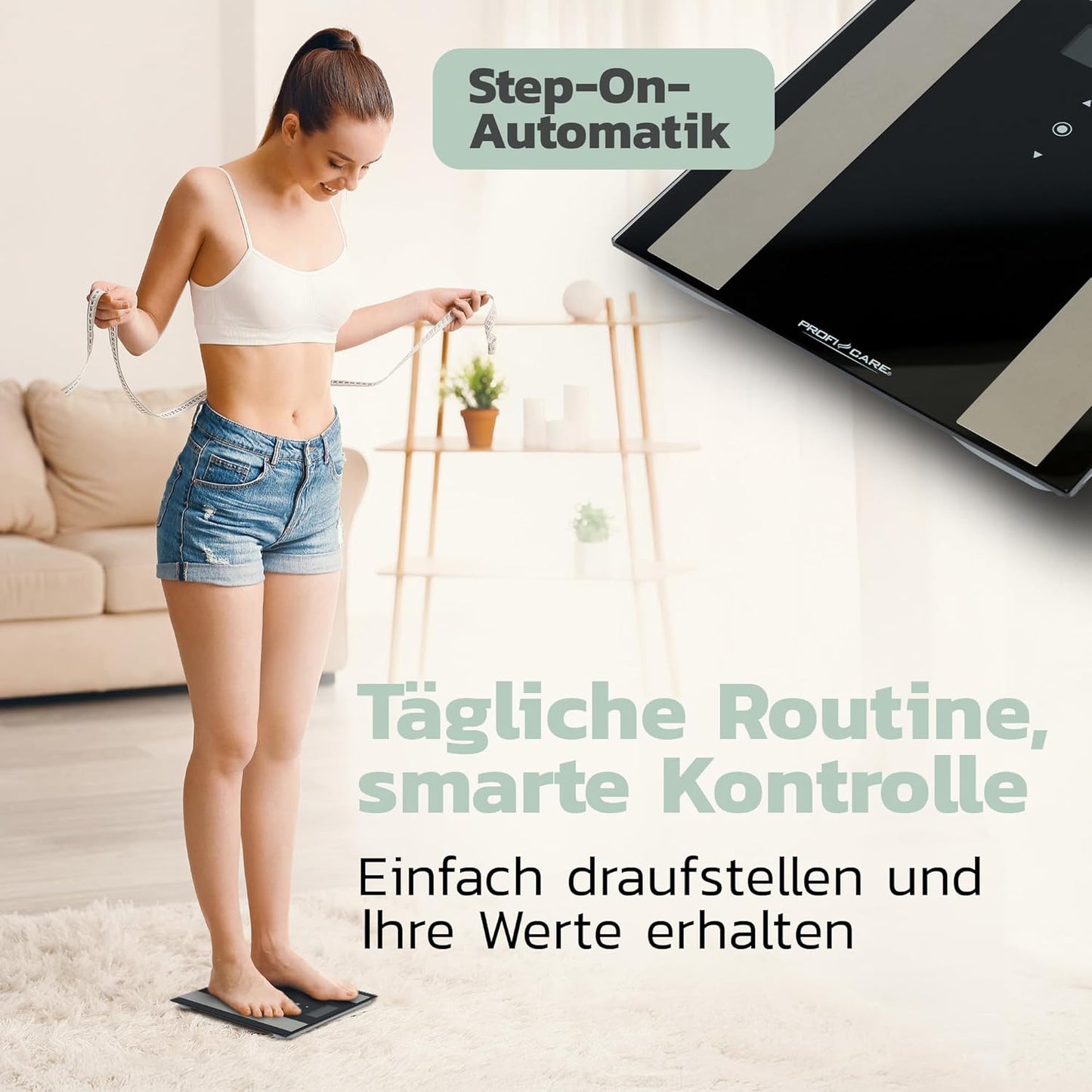 8-in-1 Glas-Personenwaage mit Körperfettanalyse, Schwarz
