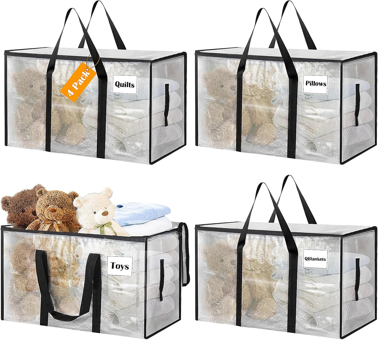4er-Set Aufbewahrungstaschen mit Reissverschluss, 4er-Pack Transparent