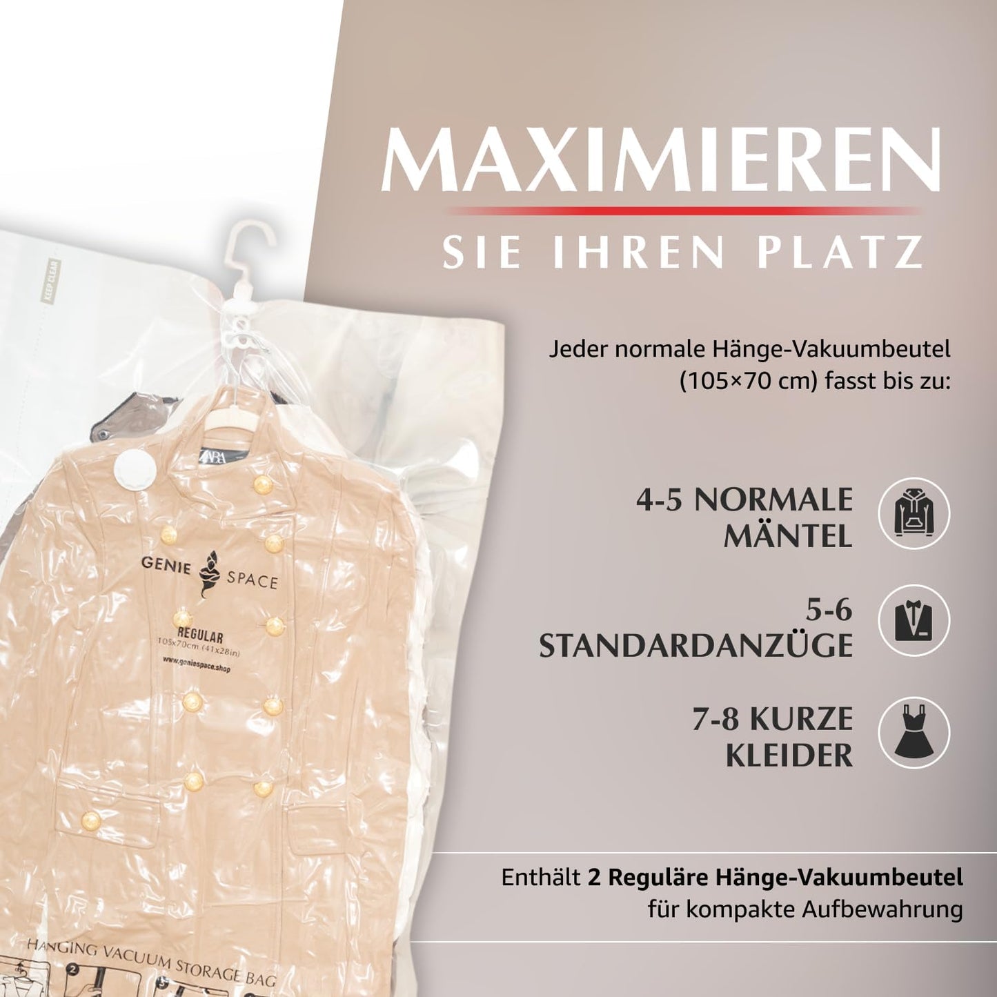 Vakuumbeutel zum Aufhängen für Kleidung, Standard (2er)