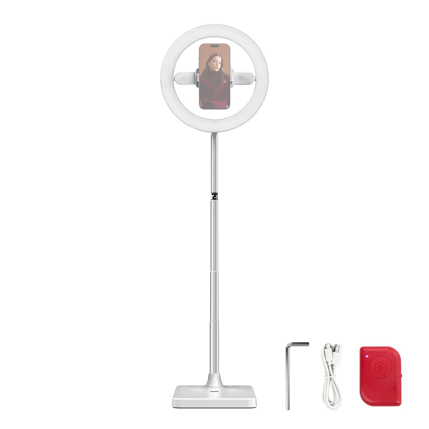 LED-Ringlicht mit Stativ & Handyhalter, Weiss 10" mit Bodenständer