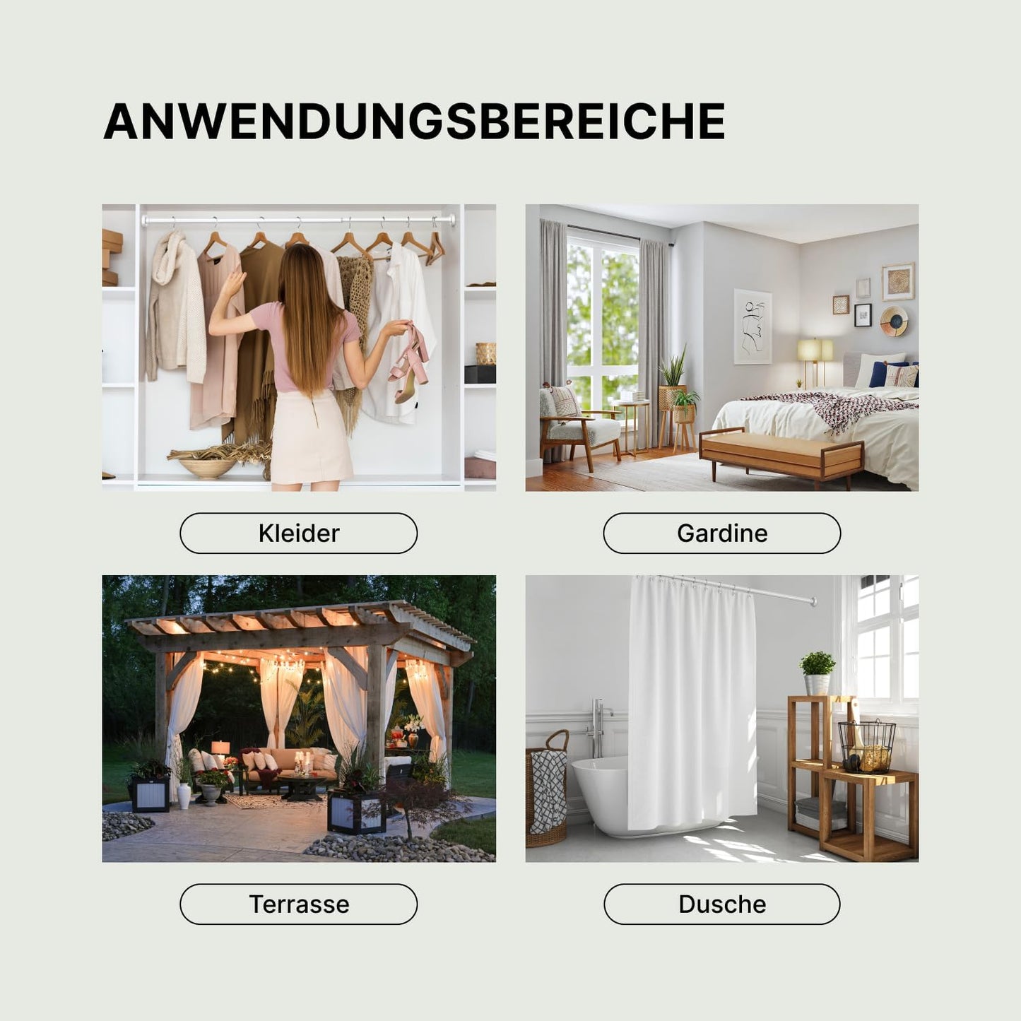 Klemmstange für Gardinen, 50-80cm [1Stück] Weiss