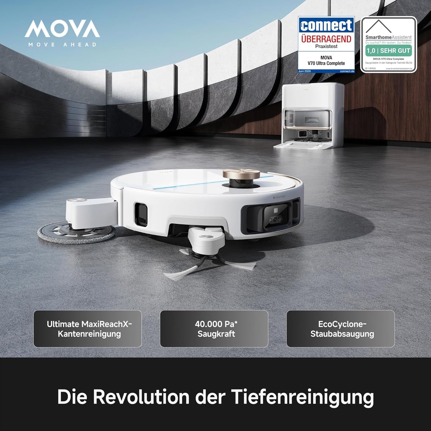 V70 Ultra Complete X Saugroboter mit MaxiReachX Seitenbürste, V70 Ultra Complete X White