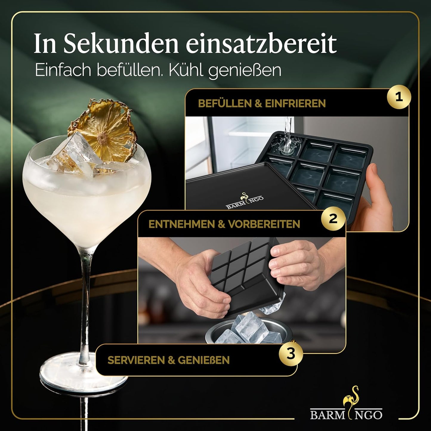 Eiswürfelbehälter mit Deckel, 2000 ml Metallic-Schwarz