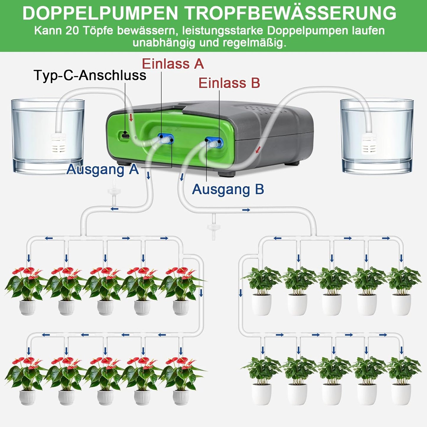 Smartes Bewässerungssystem mit Doppelpumpe