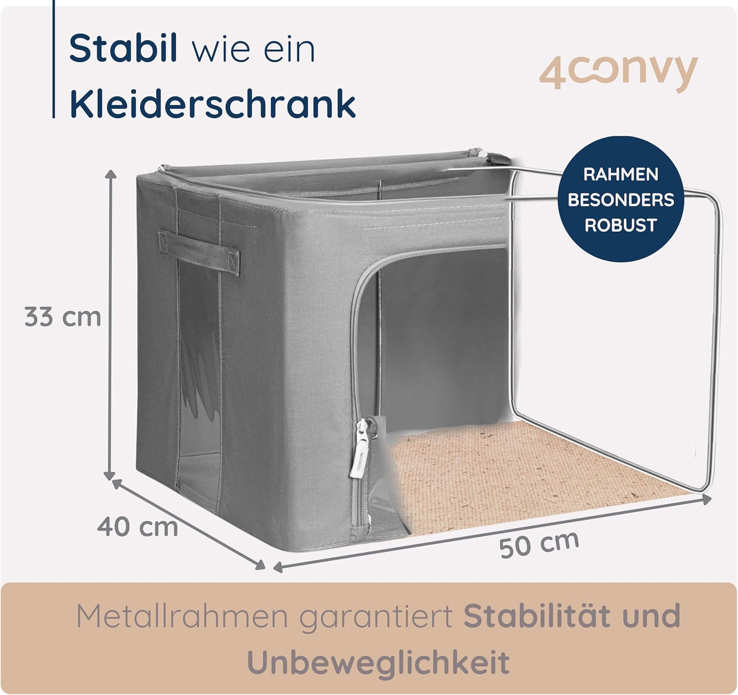 Faltbare Kleideraufbewahrungsbox mit Reissverschluss, 3 Stück, Dunkelgrau 3x66L