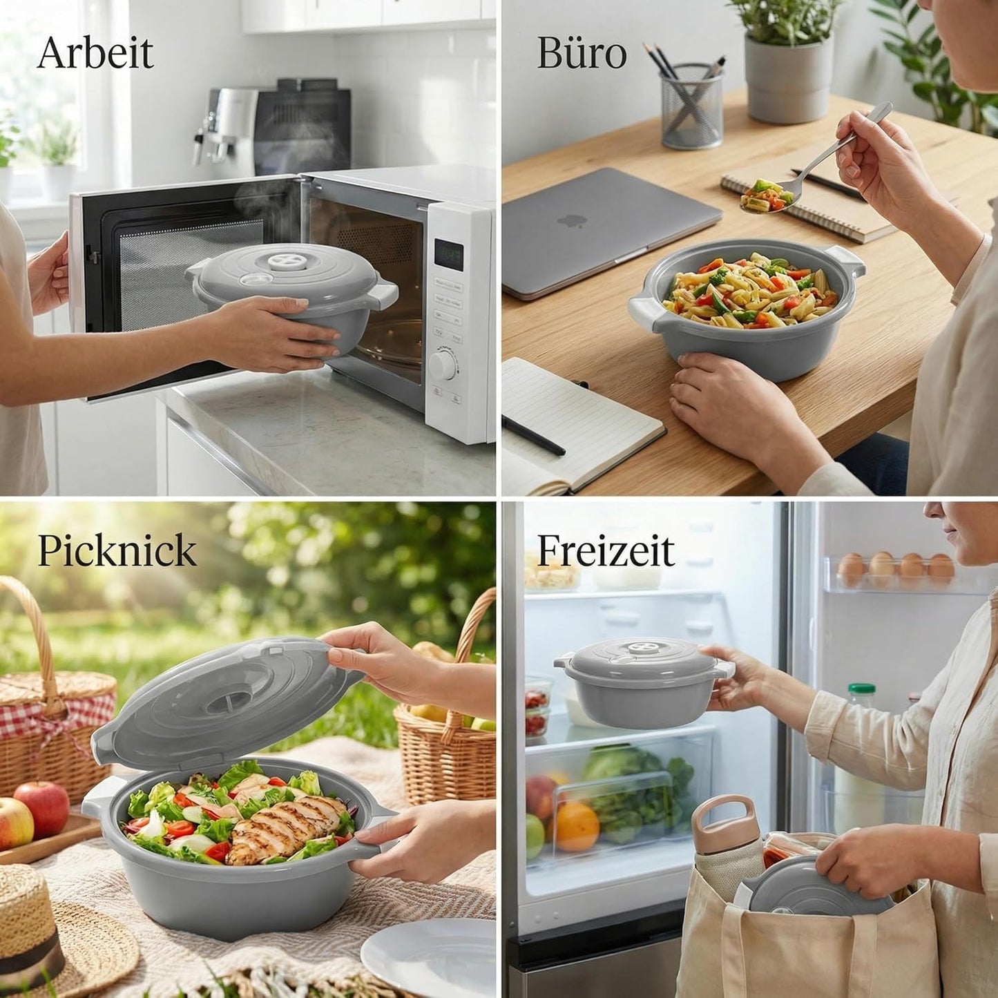 2-teiliges Mikrowellenschüssel-Set mit Dampfventil, Grau