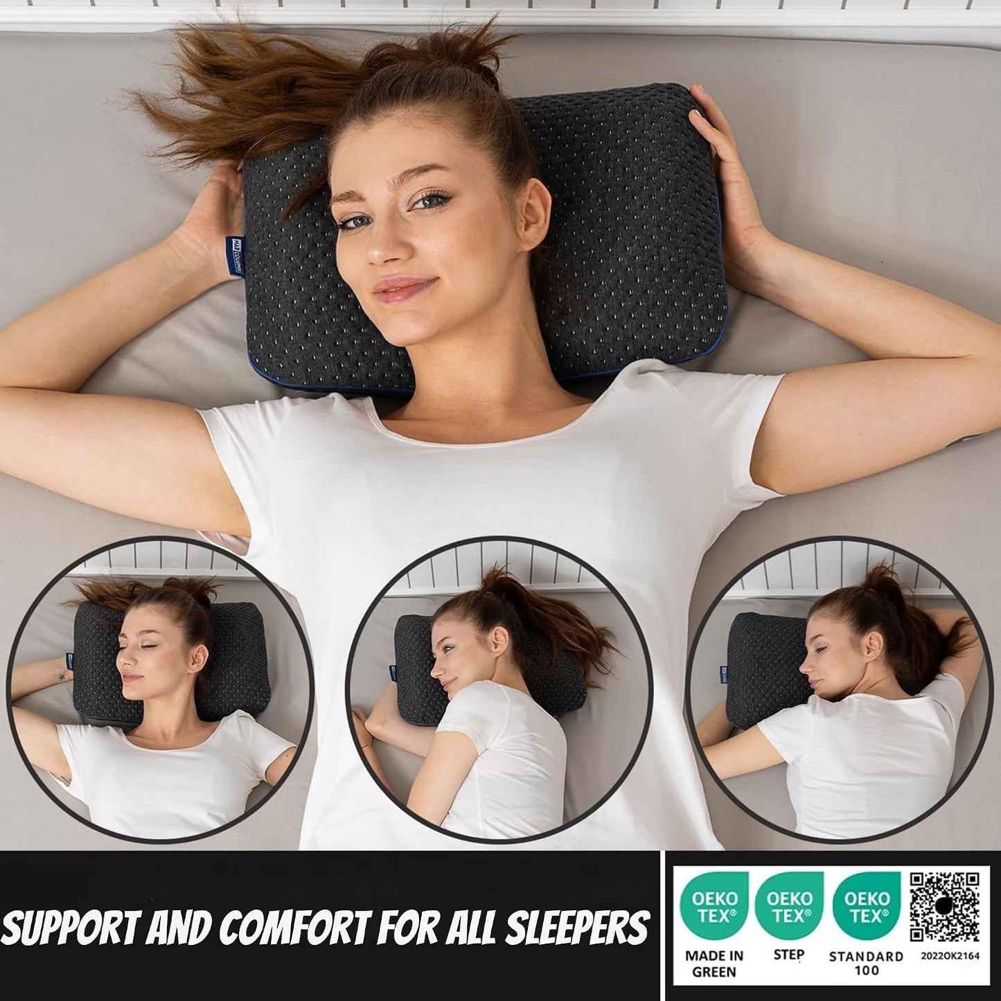 Ergonomisches Memory-Schaum-Reisekissen 40x25x10 cm, Grau 40x25x10 cm