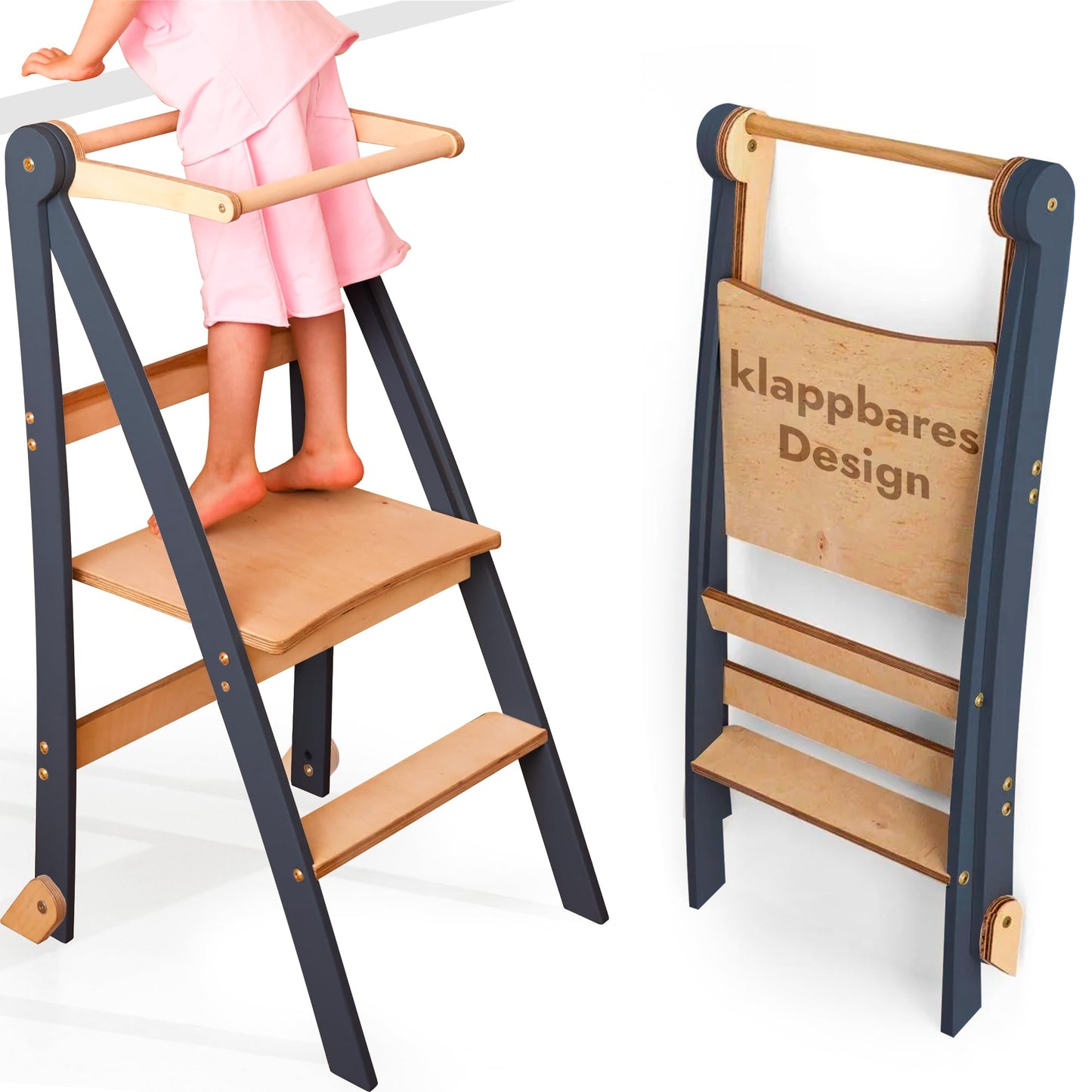 Klappbare Lernleiter für Kinder, Grau Slim