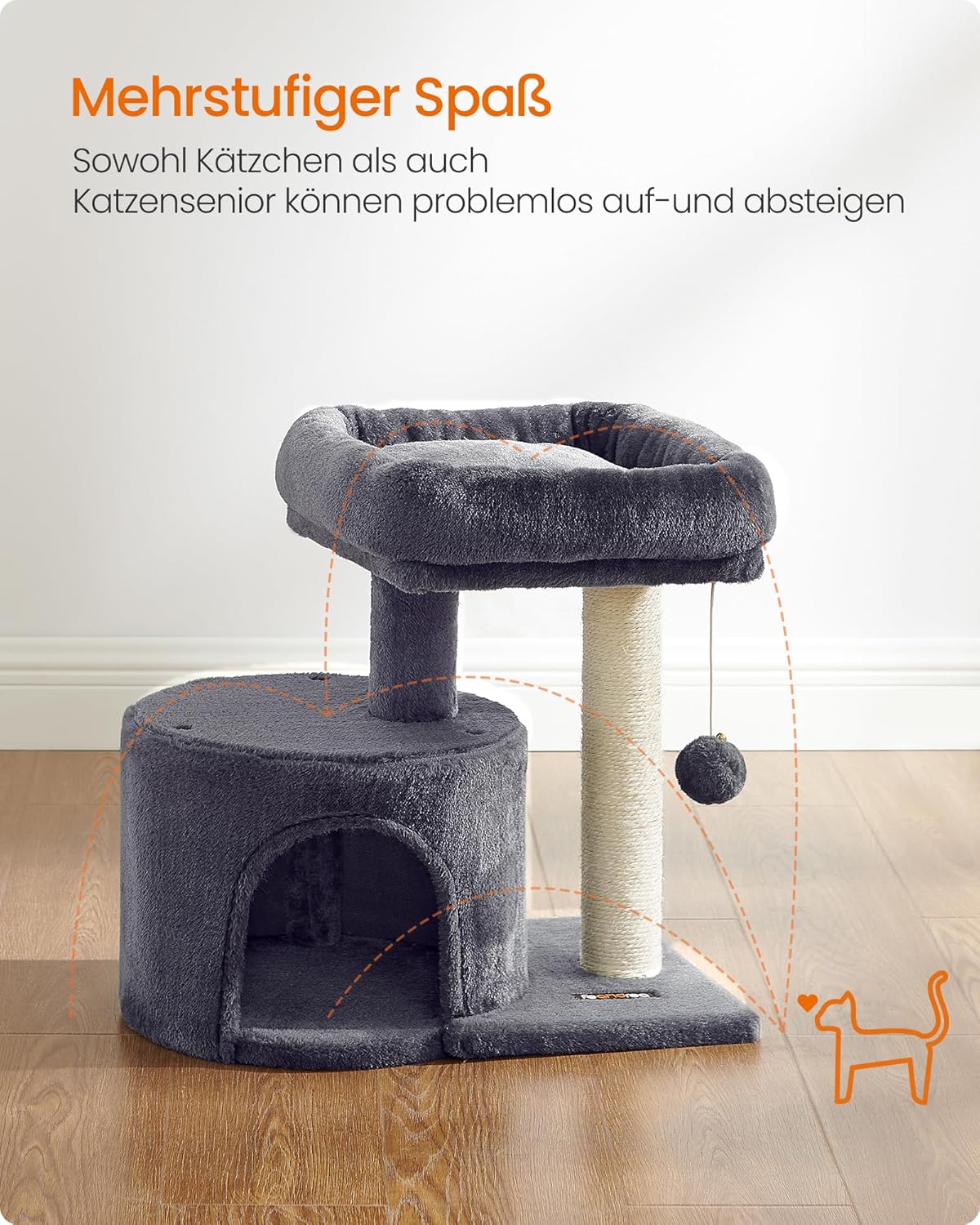 Katzenkratzbaum mit Sisalstamm und Plattform, rauchgrau