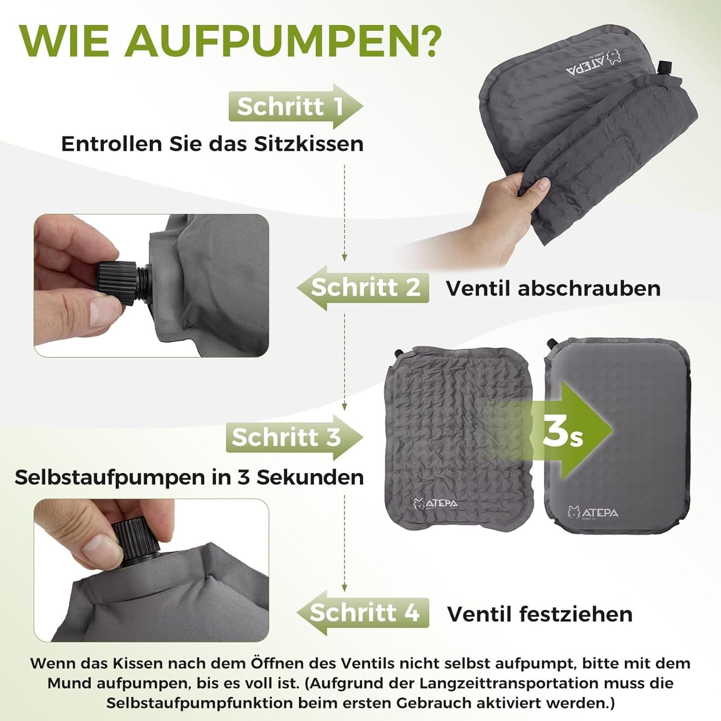 Faltbares Sitzkissen, Grau 1er Pack 38 x 28 x 5 cm