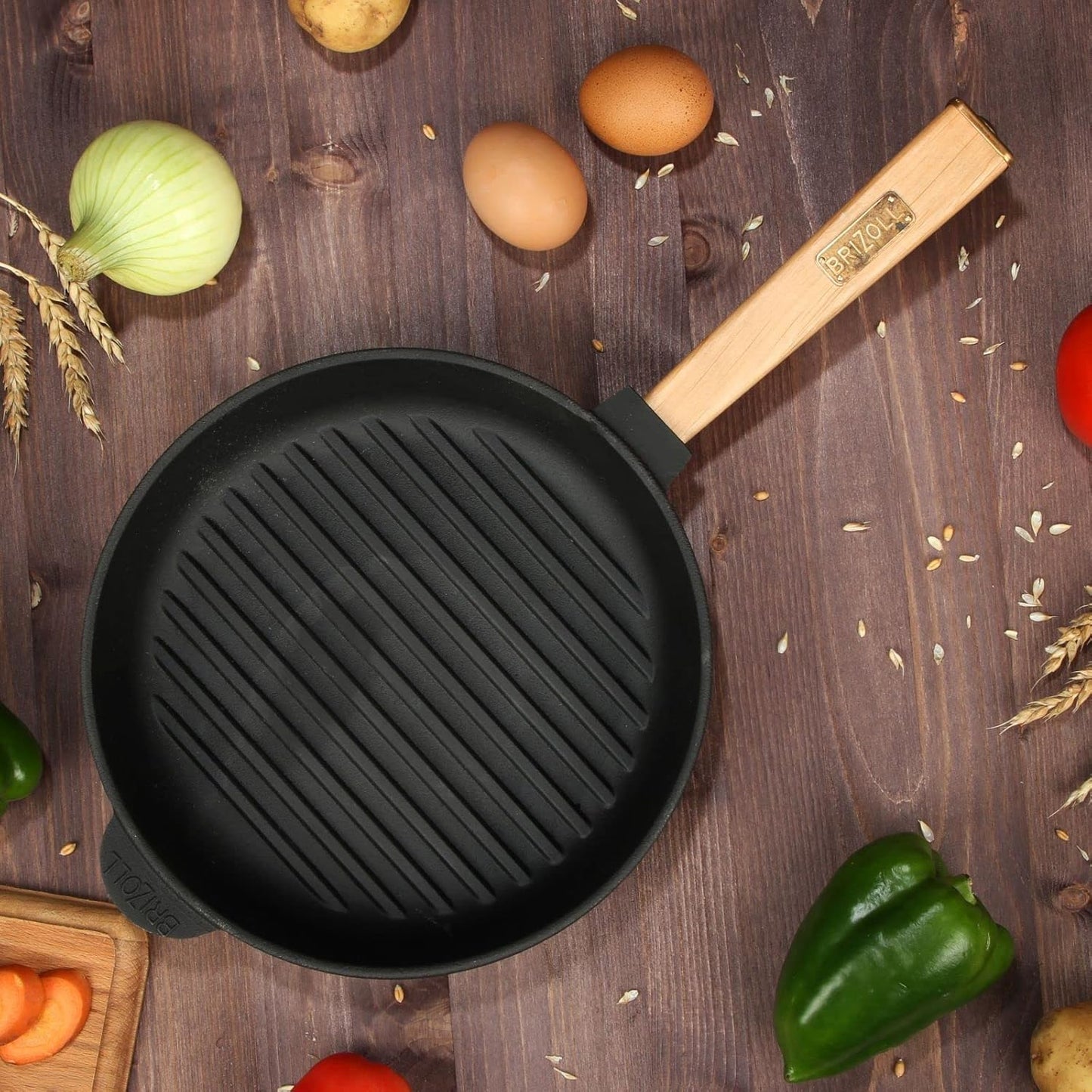 Grillpfanne aus Gusseisen für alle Herdarten (24 cm), 24 cm