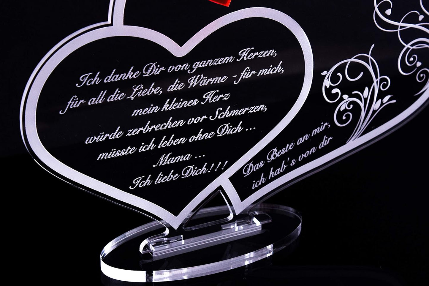 Acryl Doppelherz Schild "Liebe Mama" mit Gravur, Doppelherz-schild Liebe Mama