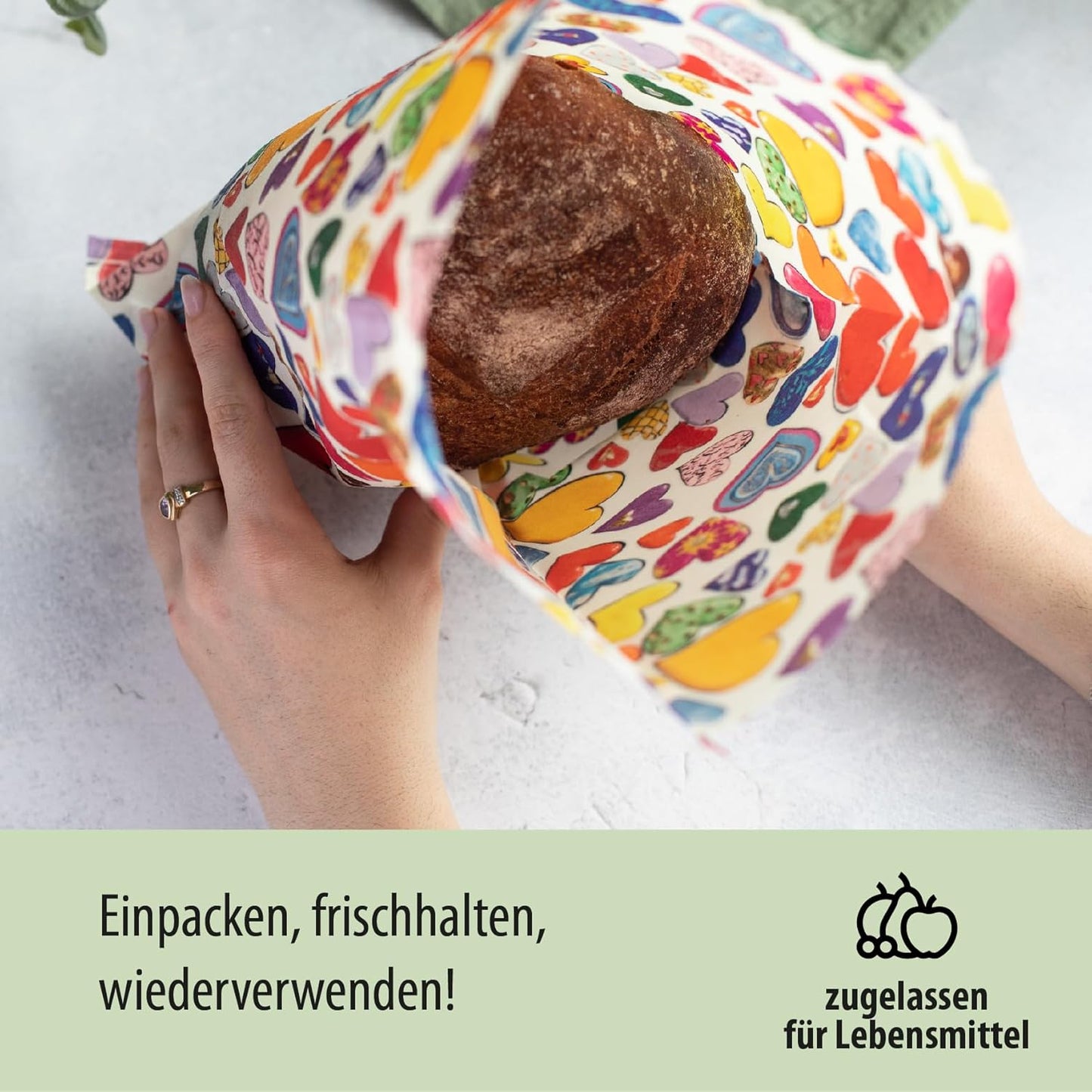Bio-Bienenwachstuch Brotbeutel, Herzen