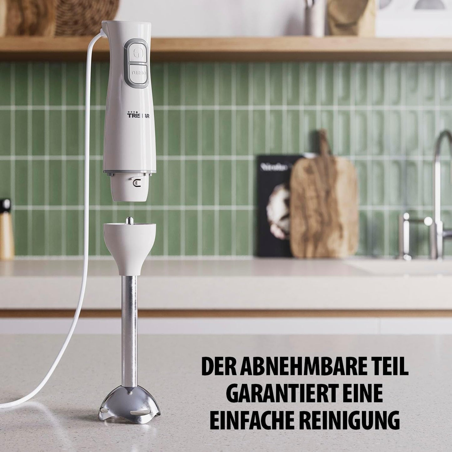 Stabmixer mit Edelstahl-Mixfuss, Puls- und Turbofunktion, Handmixer