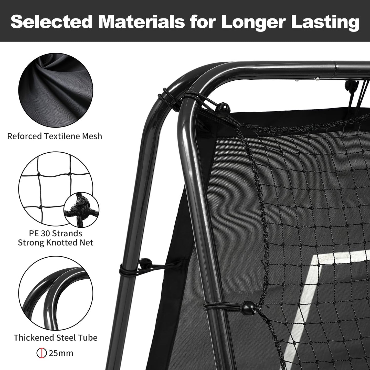 Doppelseitiges Rebounder-Netz für Fussballtraining, Schwarz + Schwarz
