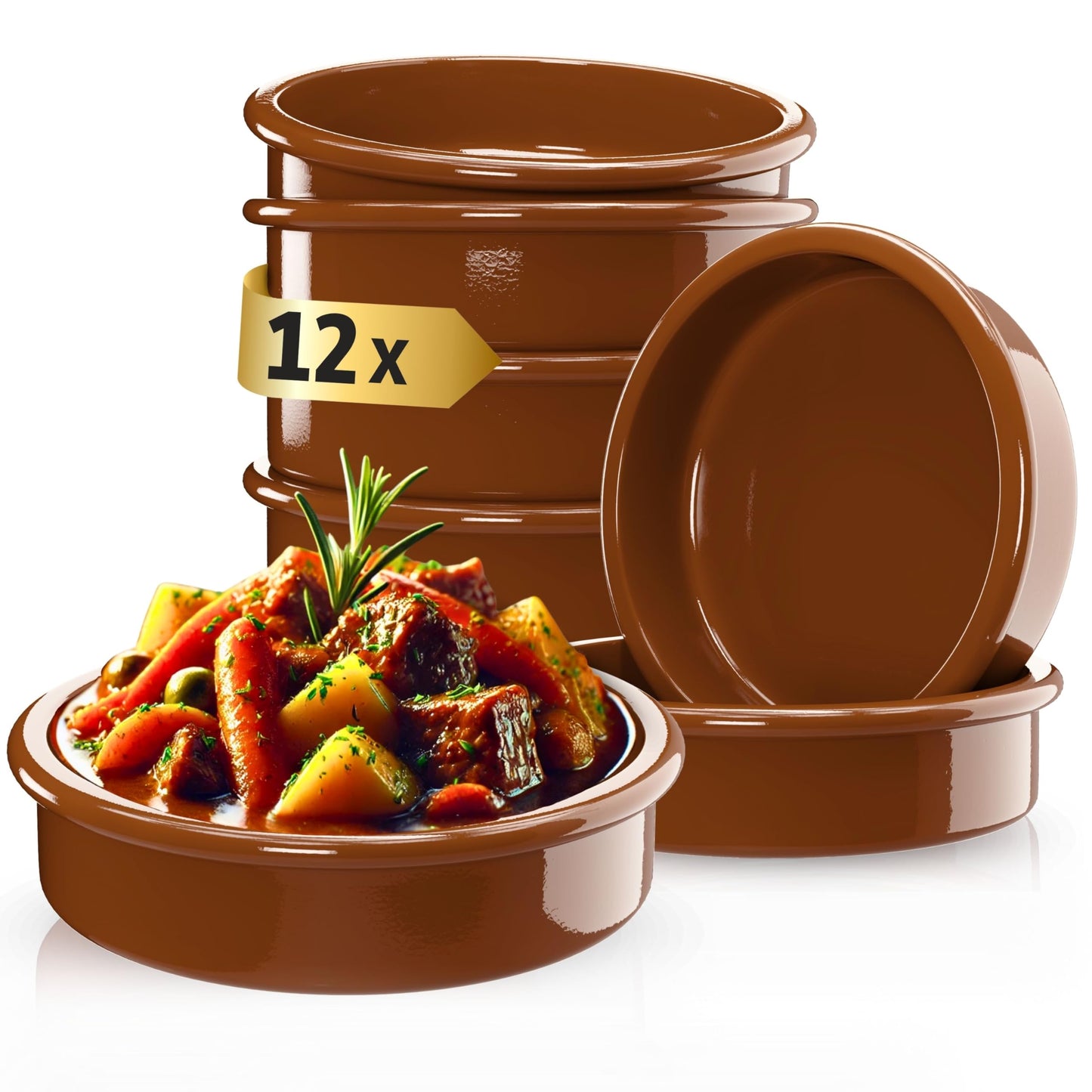 Tapas-Schalen-Set aus Ton (12 Stück), 12er-set Braun