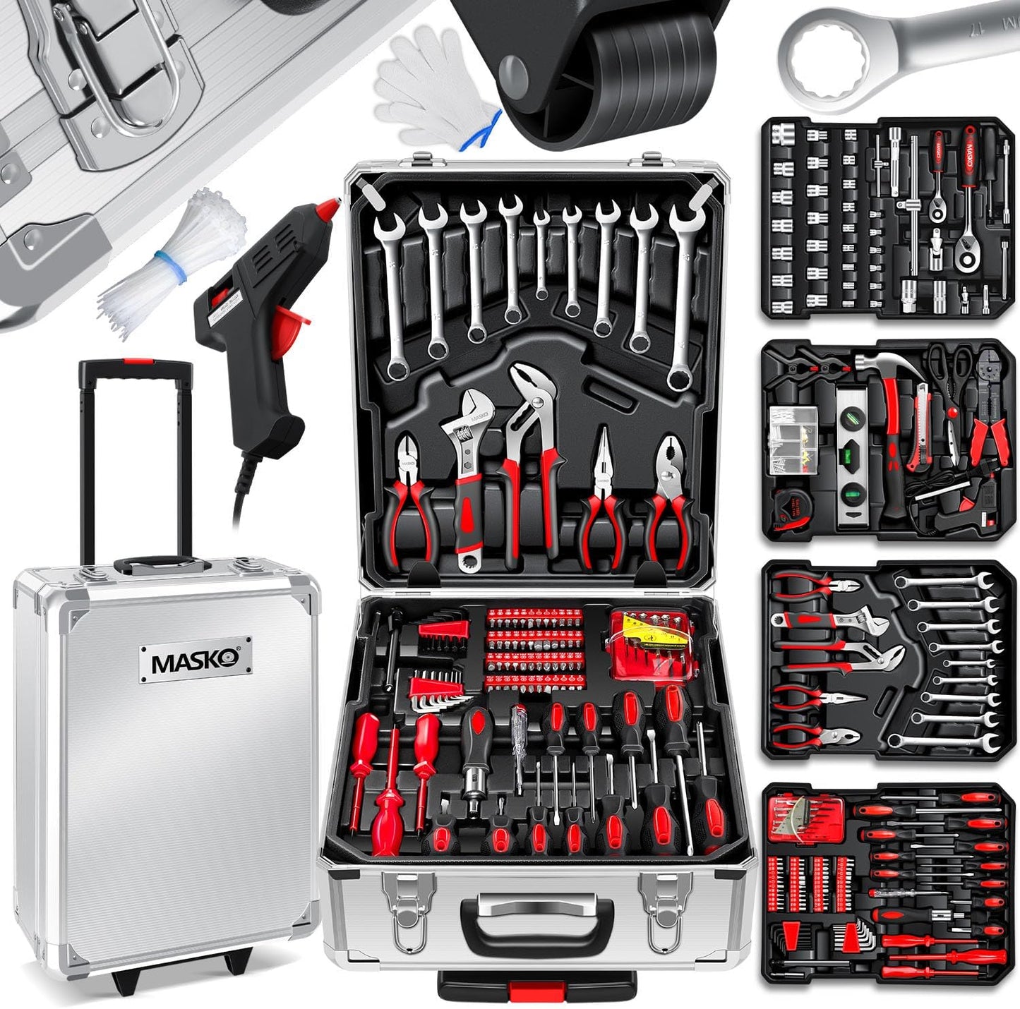 Werkzeugkoffer mit Trolley-Funktion, Silber