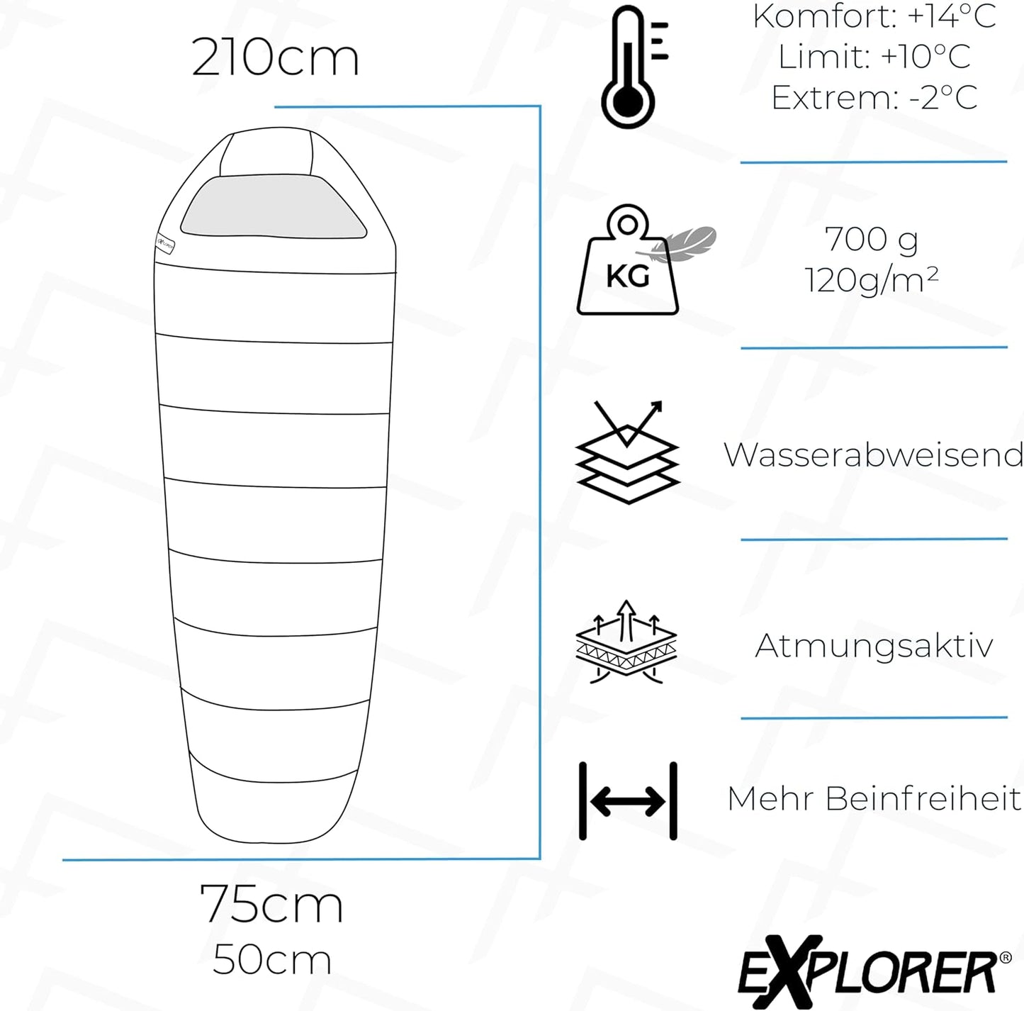 Ultraleichter Sommerschlafsack, Schwarz