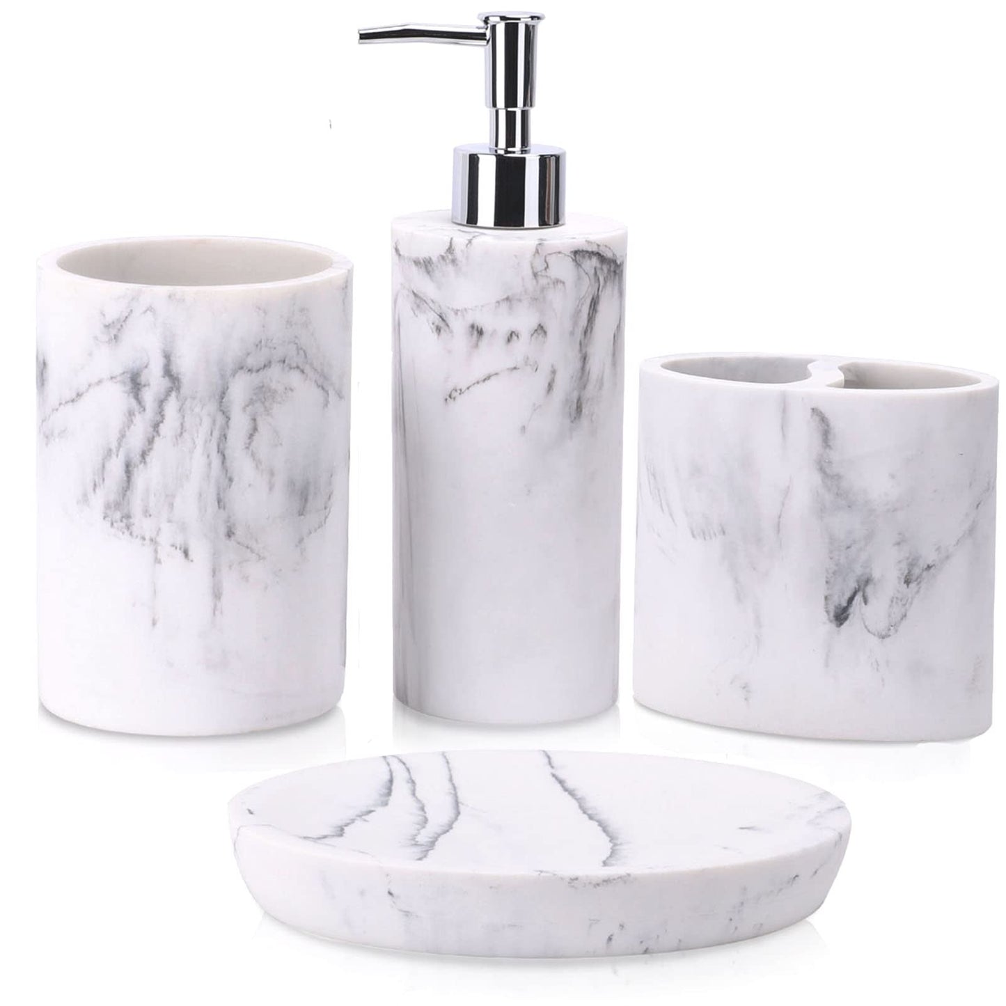 4-teiliges Badezimmer-Organizer-Set in Marmor-Optik, Weisser Marmor-effekt
