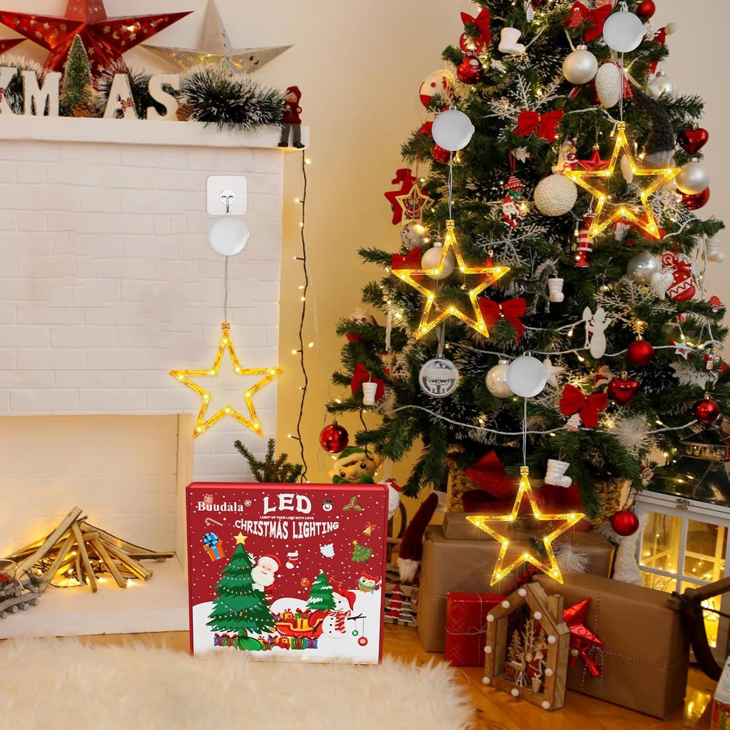 4er-Set LED-Weihnachtsstern mit Timer, Warmweiß Sterne - 4 Stück