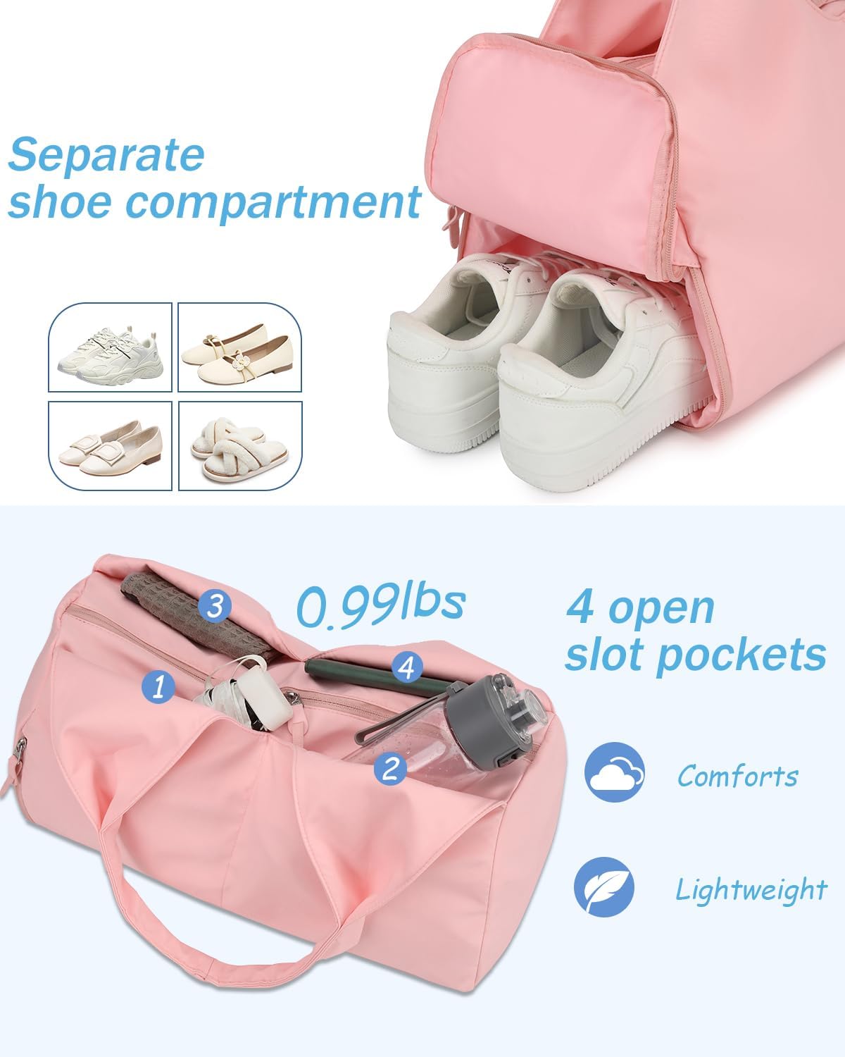 Reisetasche mit Schuh- & Nassfach, Rosa