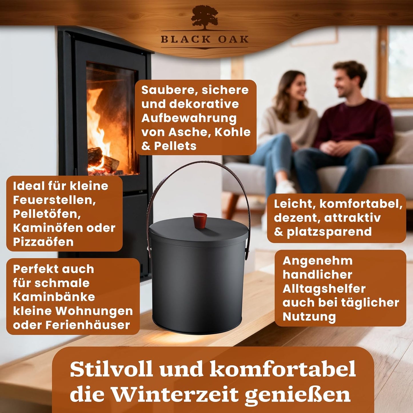 Ascheeimer Toba mit Handschuhen, Toba 5L Eimer