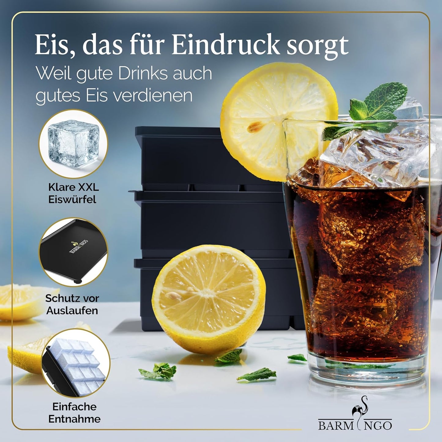 3er-Set XXL-Eiswürfelform, 15 XXL Würfel Schwarz 3