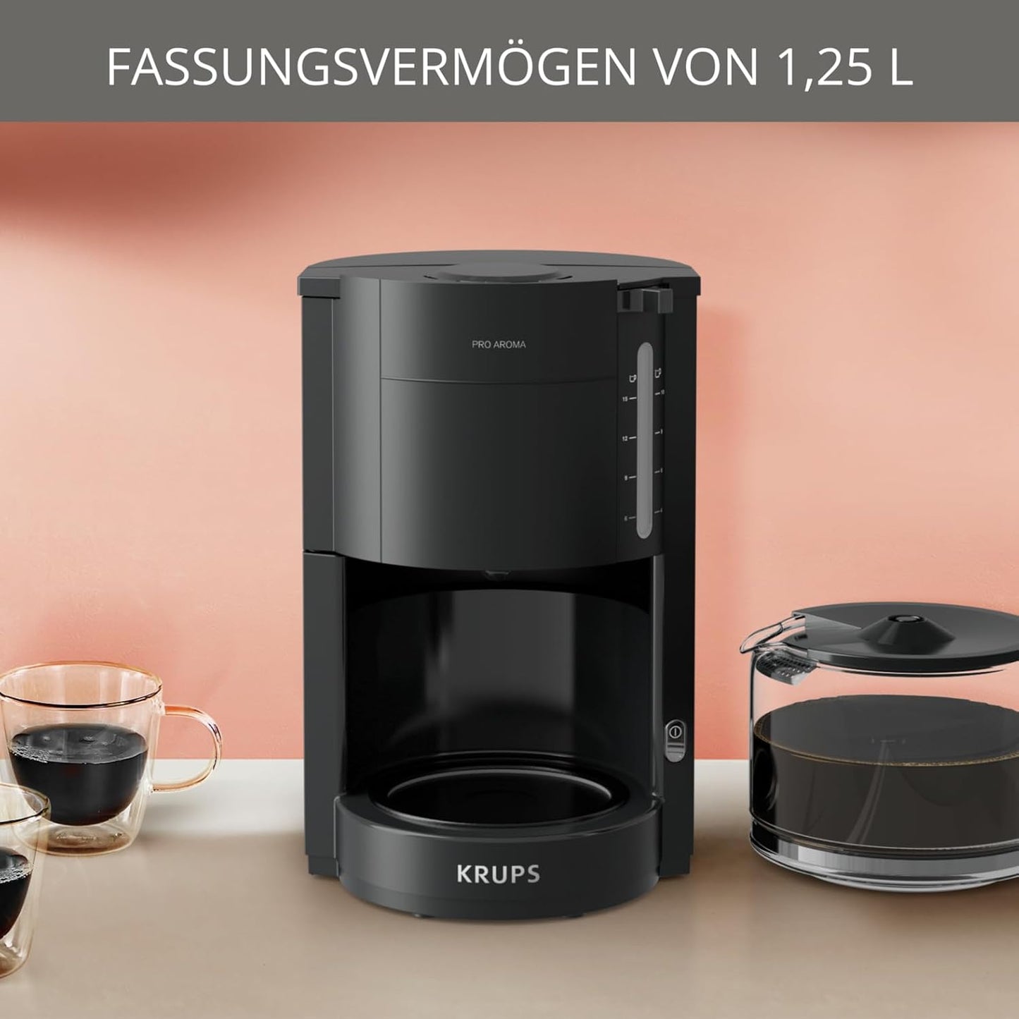 ProAroma Filterkaffeemaschine mit Glaskanne (1,25L), Schwarz F30908 ProAroma