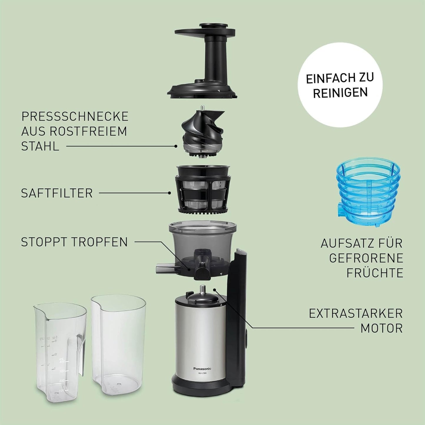 MJ-L500S Slow Juicer mit 2 Einsätzen, Silber