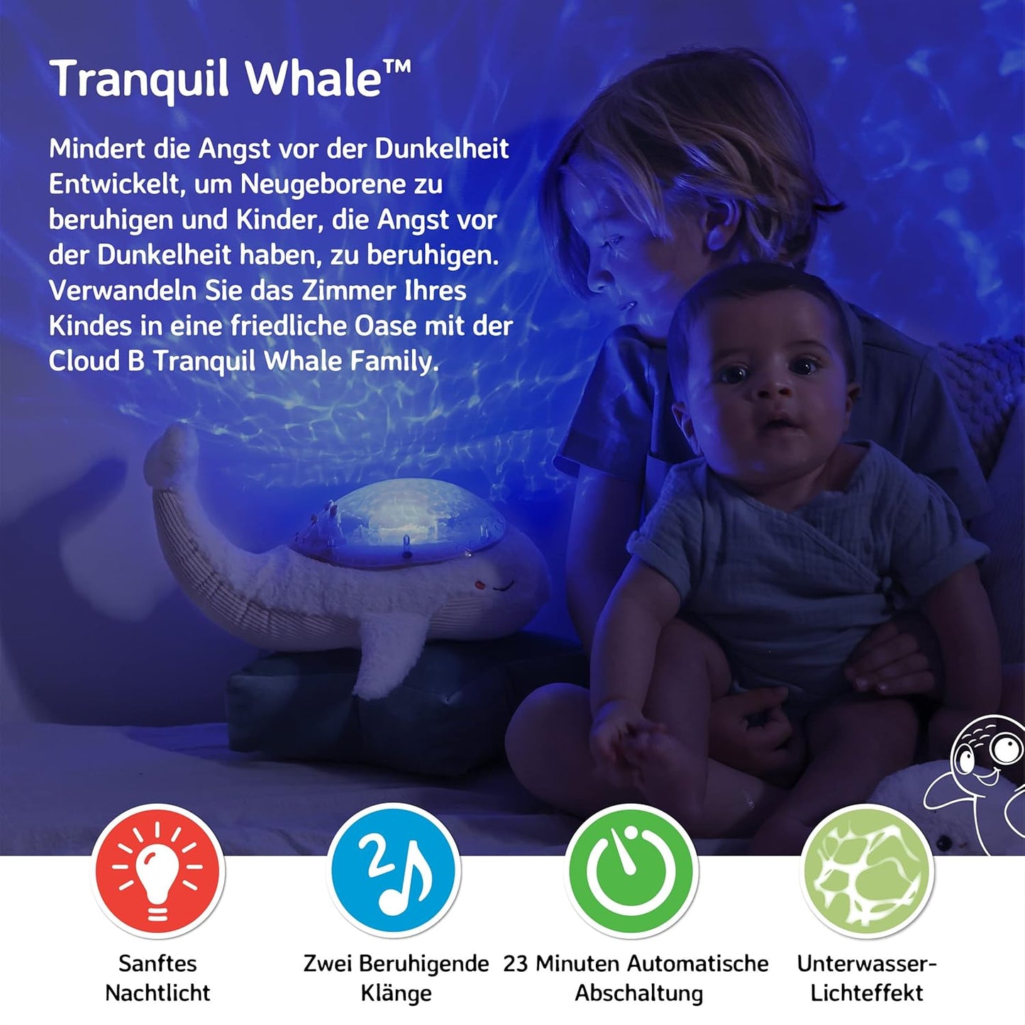 Nachtlicht Meeresbodenprojektor mit Geräuschen, Tranquil Whale Family – Weiss Einheitsgrösse