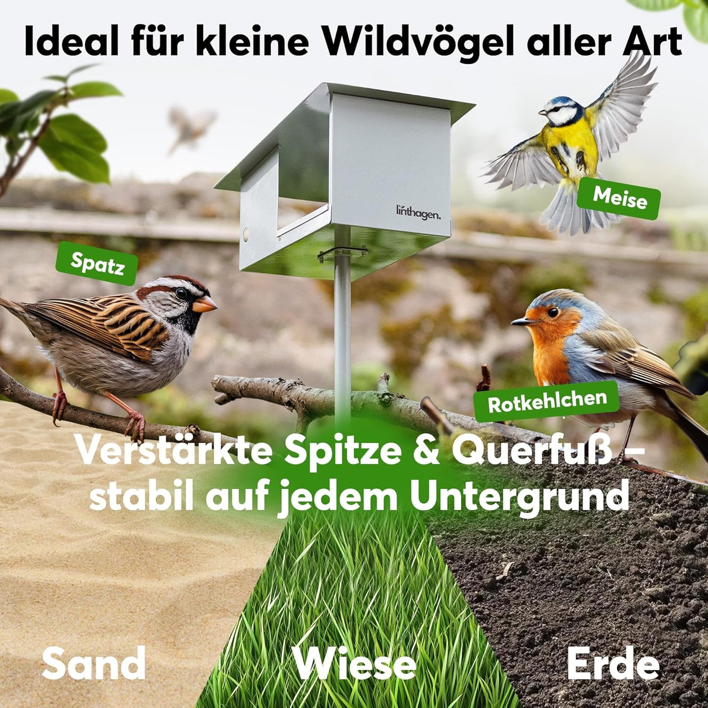 3-in-1 Vogelhaus mit Ständer linthagen, Grau