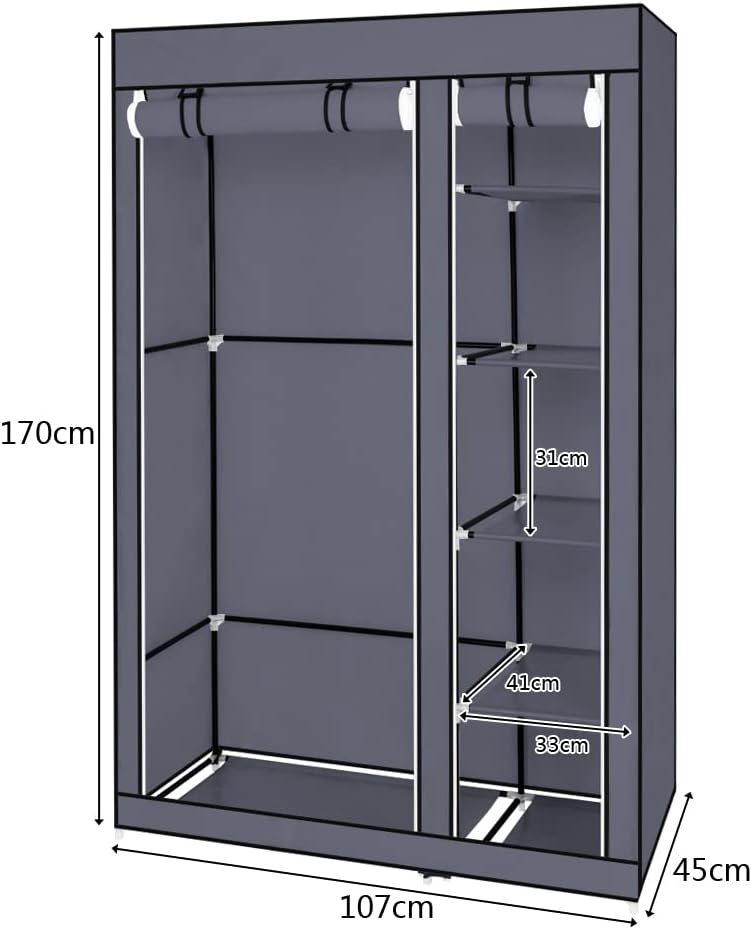 Stoffschrank mit Kleiderstange und Ablagen