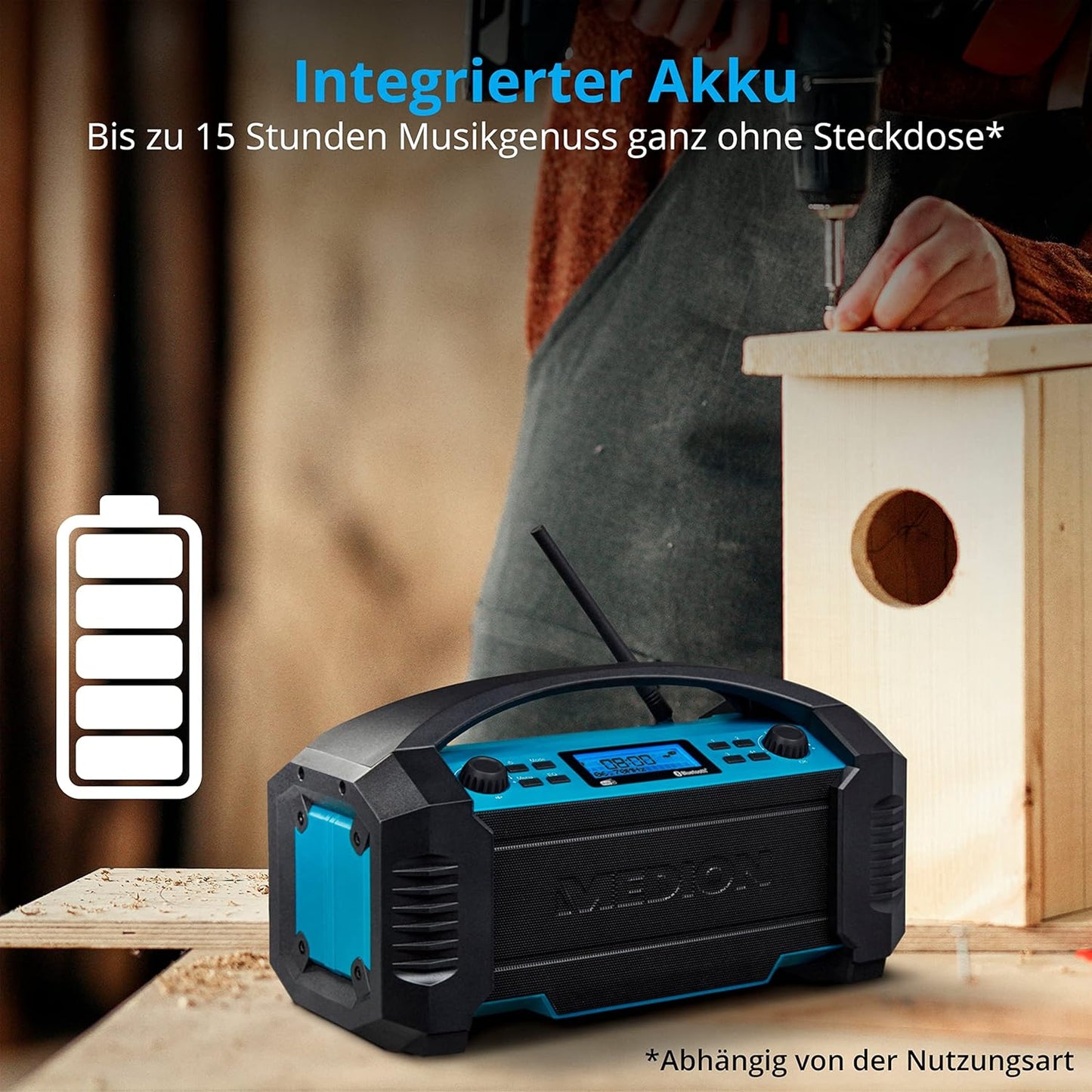 DAB+ Baustellenradio mit Bluetooth und Akku, Horizontal | 15 Watt (RMS)
