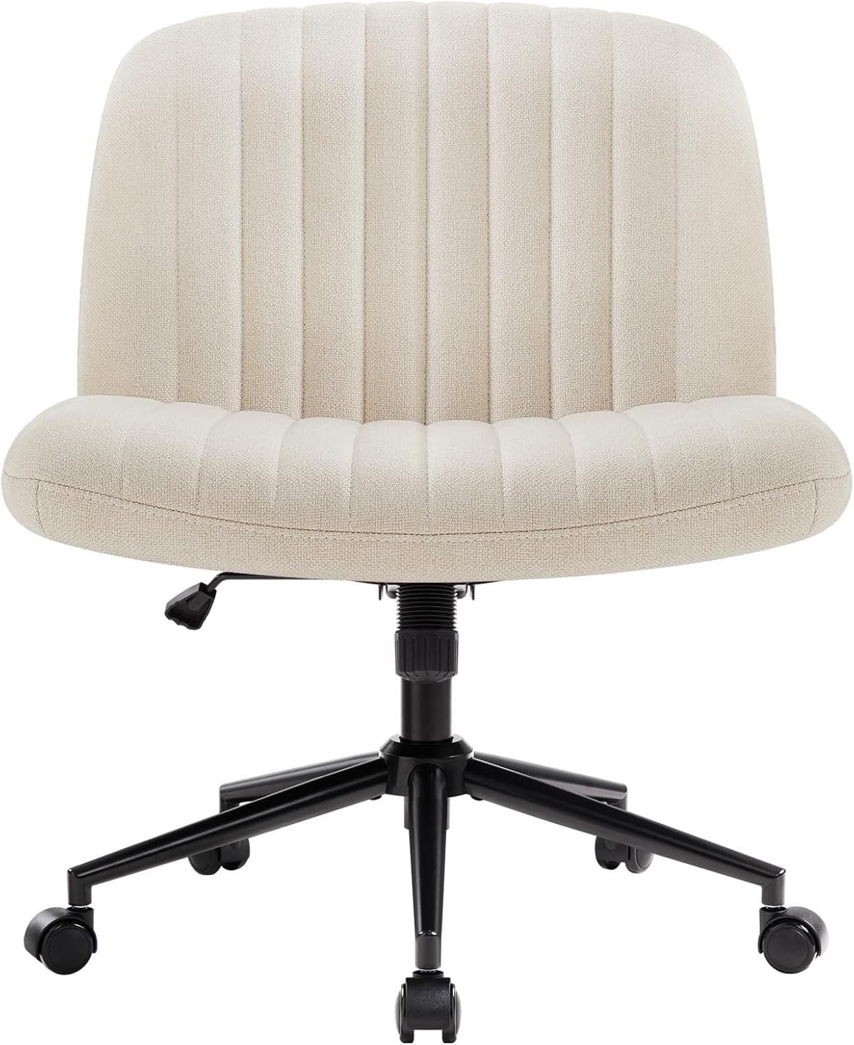 Höhenverstellbarer Drehstuhl ohne Armlehnen, Beige mit Rollen