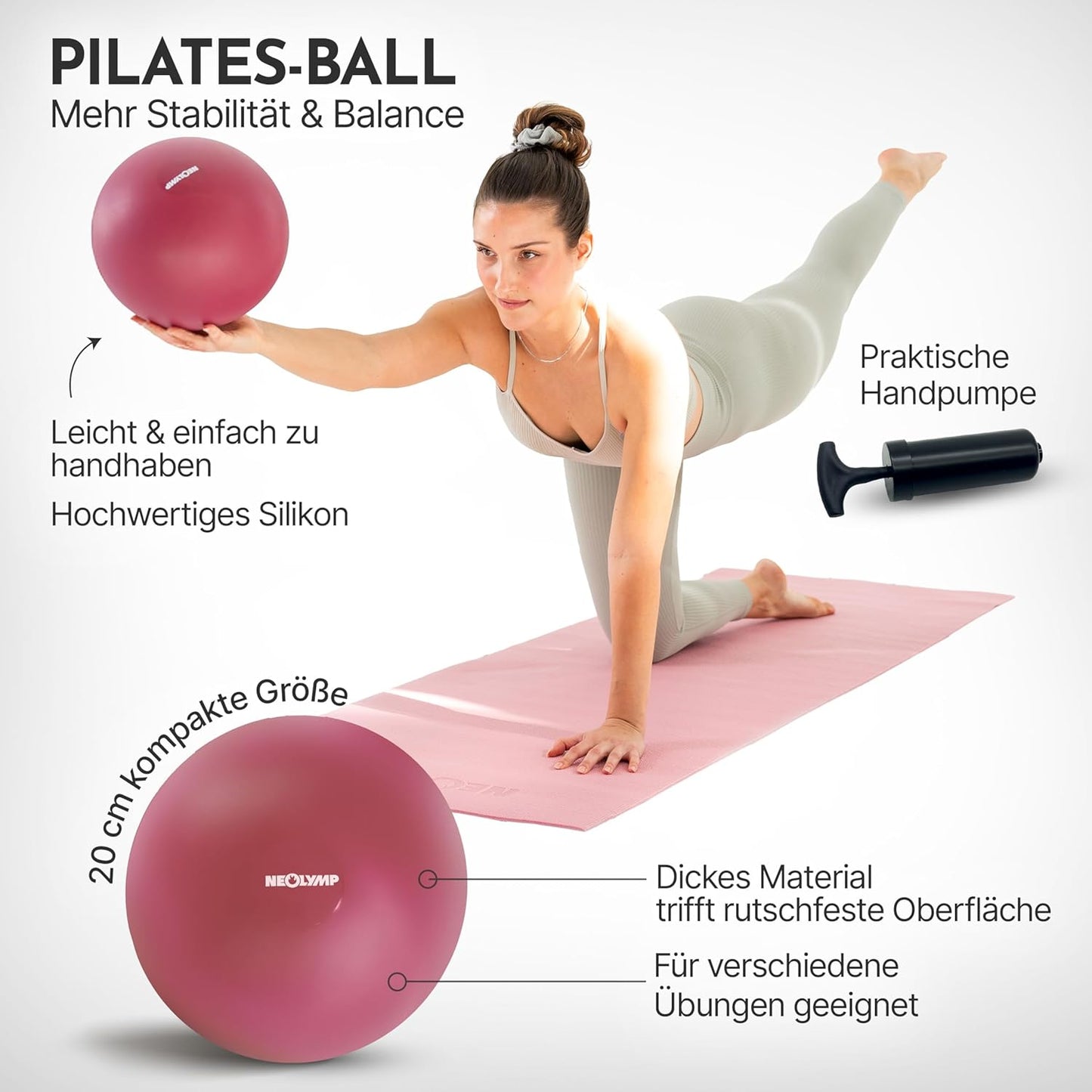 Pilates Zubehör-Set mit Ball, Ring & Hanteln, Berry Plus mit Matte