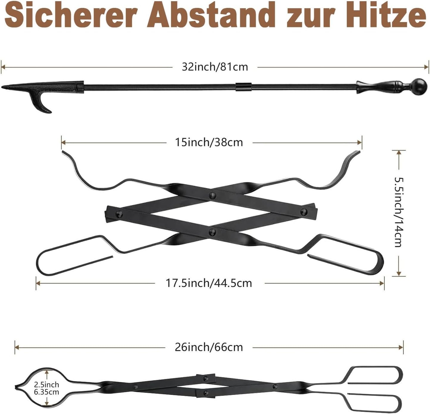 Kaminzangen-Set mit Schürhaken & Feuerzange, Feuerzange & Schüreisen