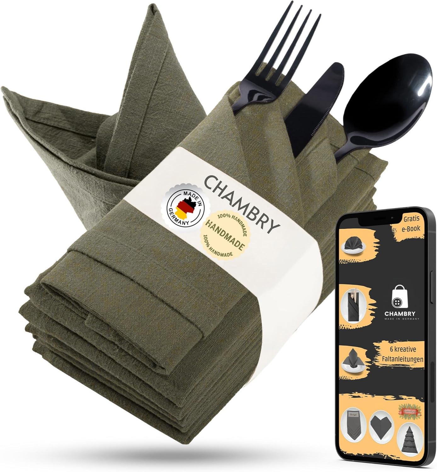 Stoffservietten-Set aus Leinen, Khaki