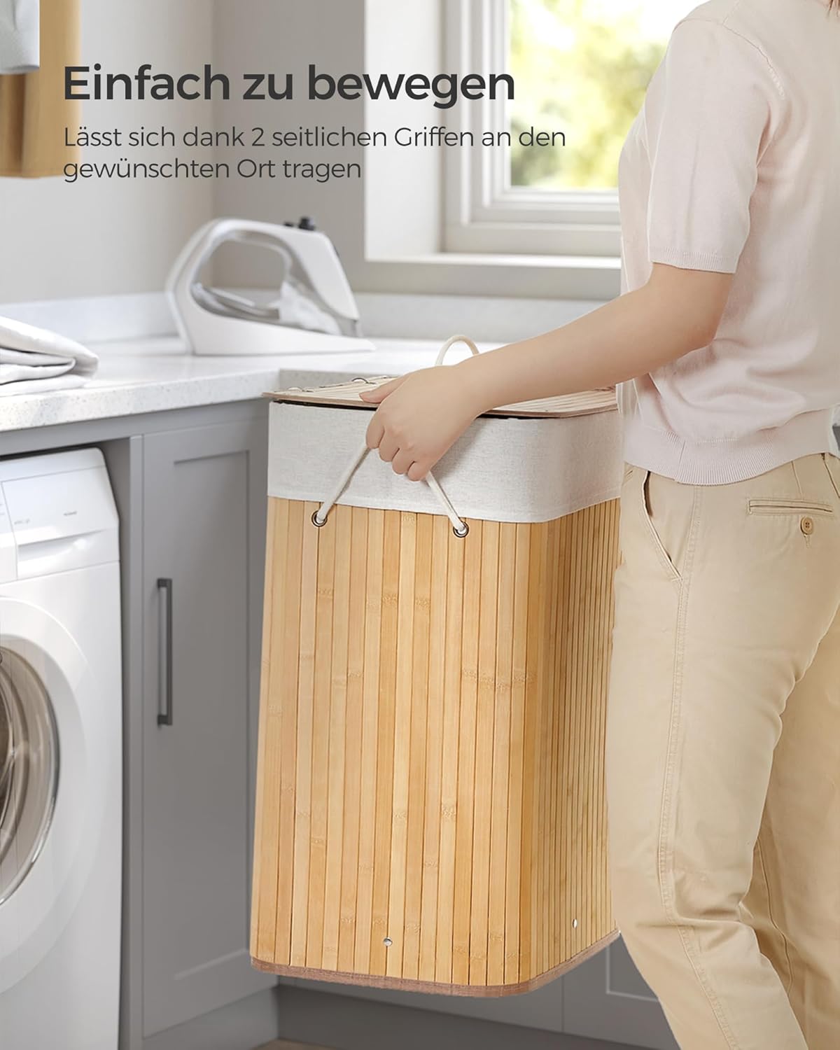 Wäschekorb mit Deckel, 72 Liter, 72 L Naturfarben