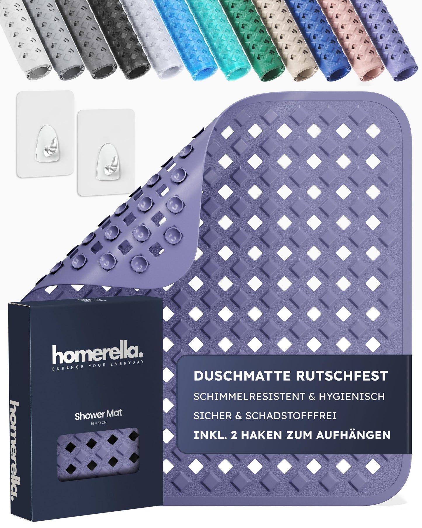 Rutschfeste Duschmatte mit Aufhängung, Lila