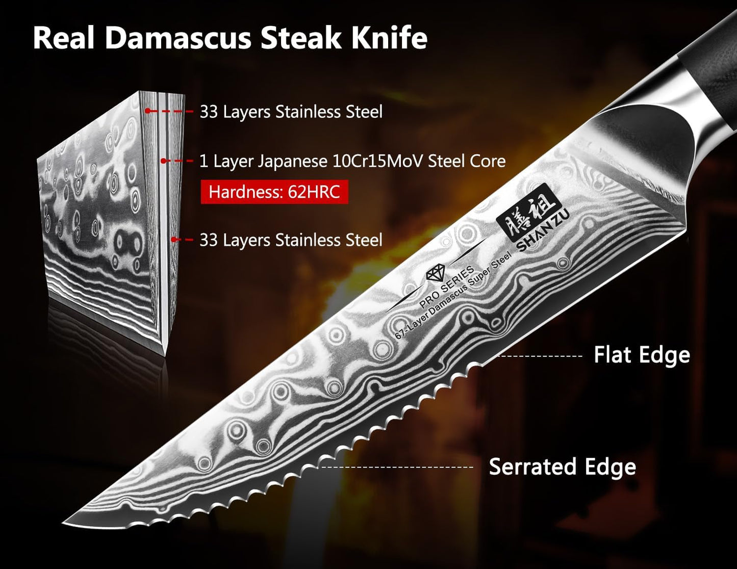Pro Series Steakmesser-Set mit Wellenschliff und Messerblock, Steakmesser mit Block