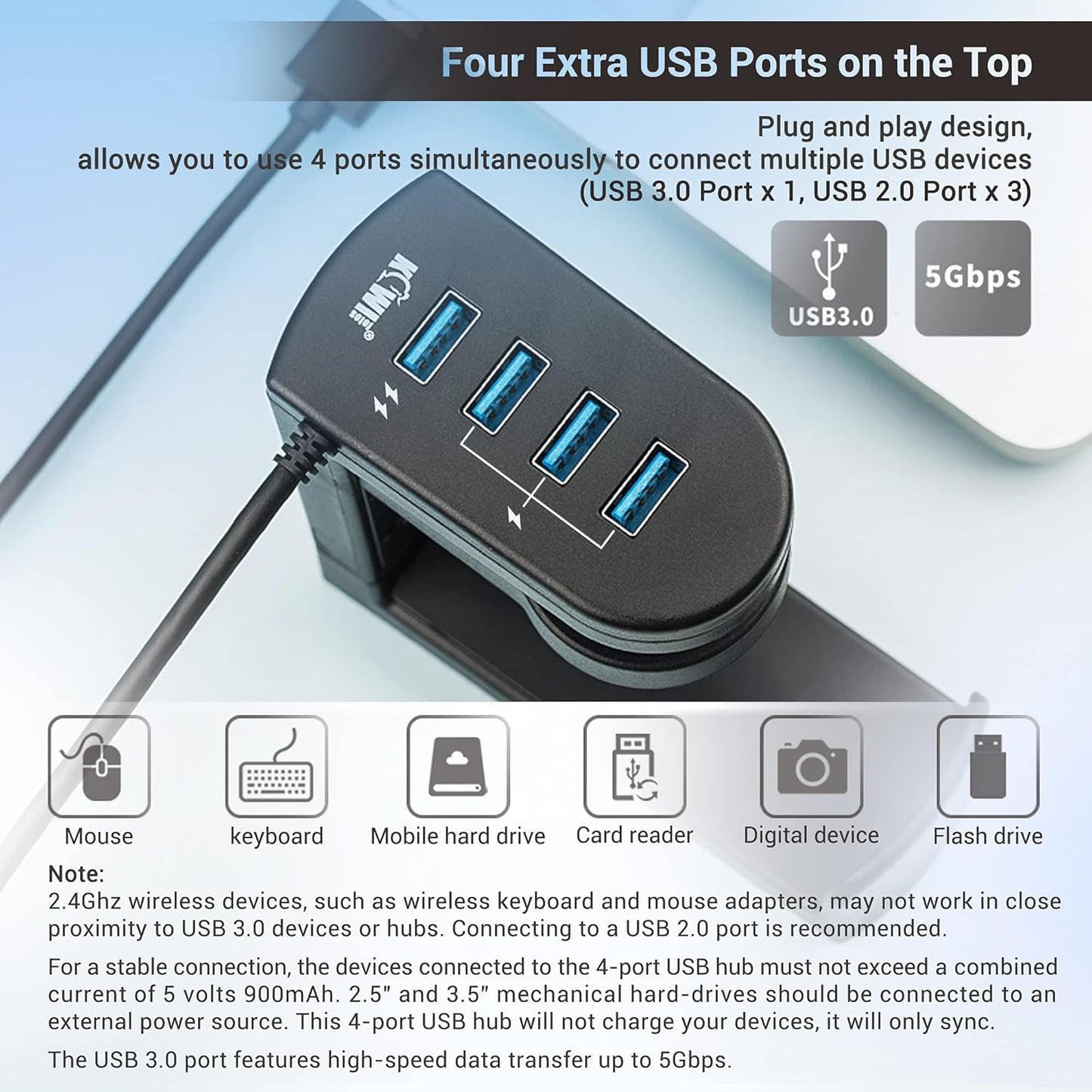 Kopfhörerständer mit USB-Hub, Kopfhörerständer mit 4 USB Anschlüssen Schwarz
