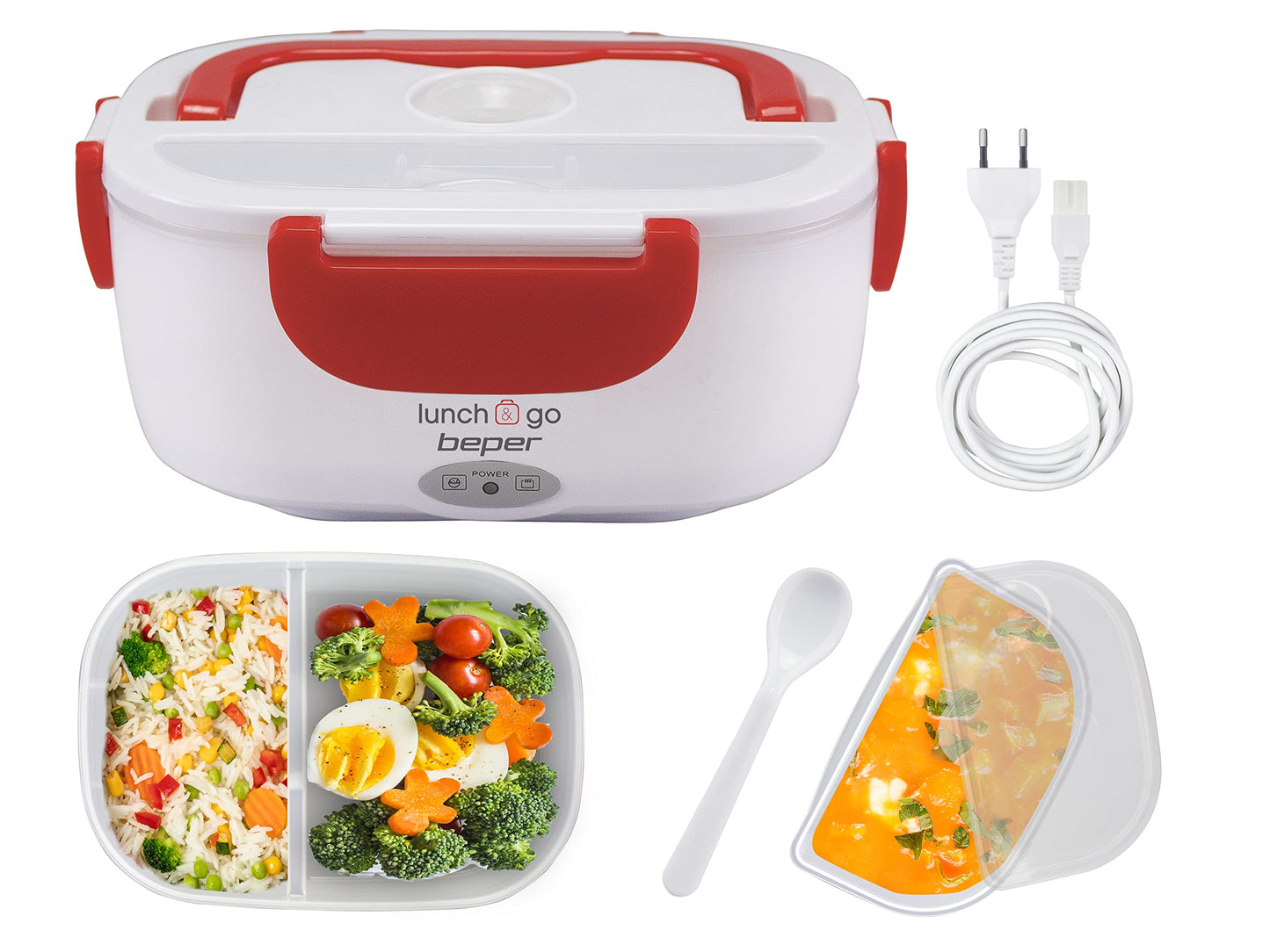 Elektrische Lunchbox mit herausnehmbaren Behältern, Rot