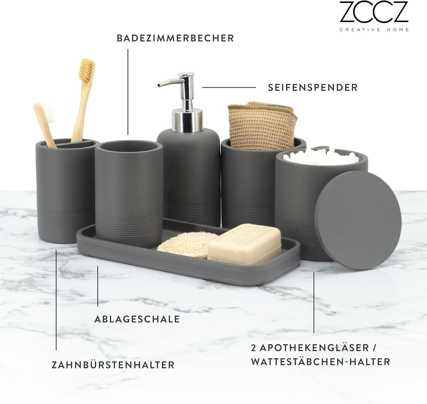6-teiliges Badezimmer-Organizer-Set, Grau