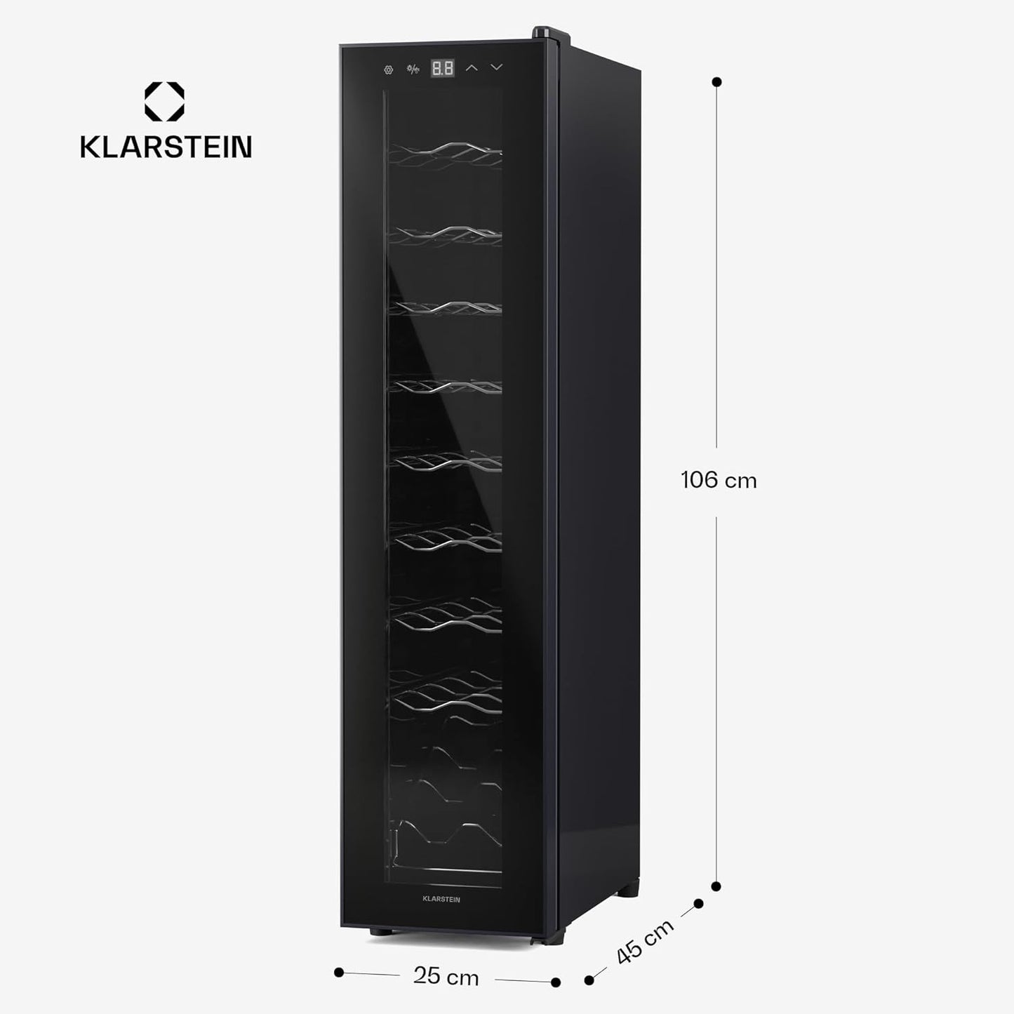 Weinkühlschrank für 18 Flaschen, Eine Zone schlank / 18 Flaschen / Schwarz