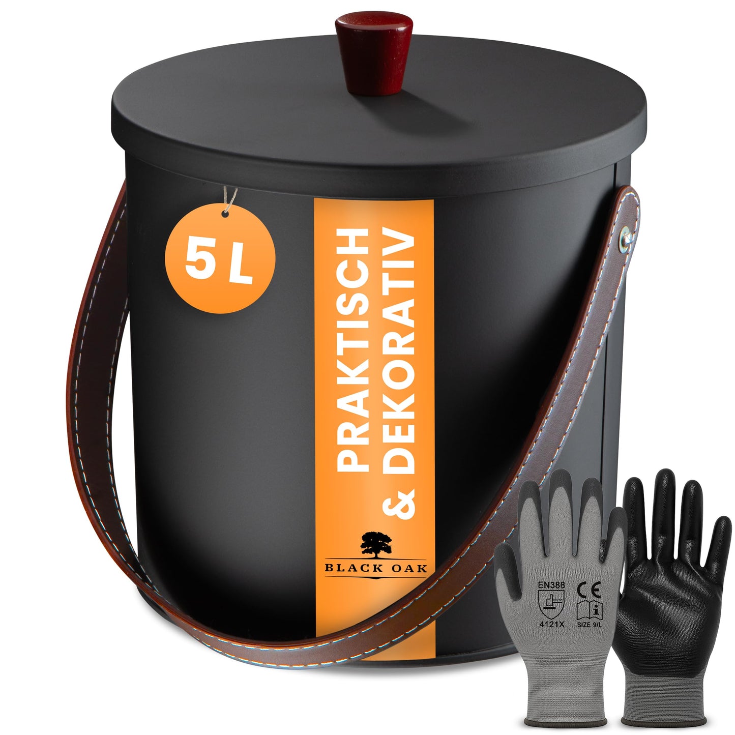 Ascheeimer Toba mit Handschuhen, Toba 5L Eimer