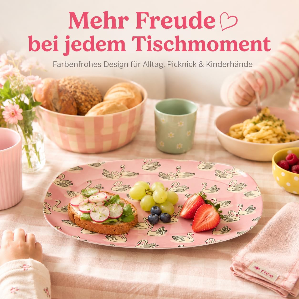 Ovaler Melaminteller mit Schwanenmotiv 30 cm, Tablett